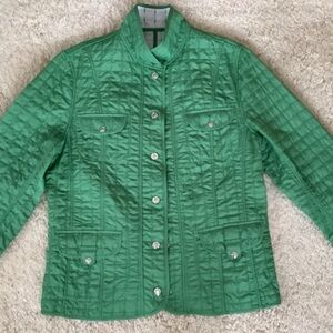 Emerald Green Women's Fitted Quilted Utility Jacket sz M Pockets Inside & Out
